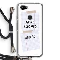 CaseCompany No Girls Allowed Unless: Pixel 3a Transparant Hoesje met koord