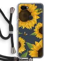 CaseCompany Sunflower and bees: Pixel 3a Transparant Hoesje met koord