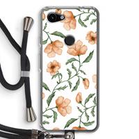 CaseCompany Peachy flowers: Pixel 3a Transparant Hoesje met koord