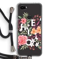 CaseCompany Hello in flowers: Pixel 3a Transparant Hoesje met koord