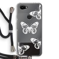 CaseCompany White butterfly: Pixel 3a Transparant Hoesje met koord