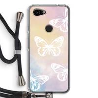 CaseCompany White butterfly: Pixel 3a Transparant Hoesje met koord