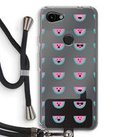 CaseCompany Smiley watermeloenprint: Pixel 3a Transparant Hoesje met koord