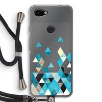 CaseCompany Gekleurde driehoekjes blauw: Pixel 3a Transparant Hoesje met koord