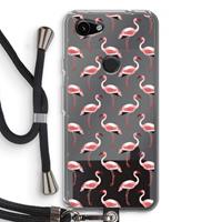 CaseCompany Flamingoprint groen: Pixel 3a Transparant Hoesje met koord