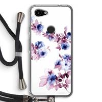 CaseCompany Waterverf bloemen: Pixel 3a Transparant Hoesje met koord