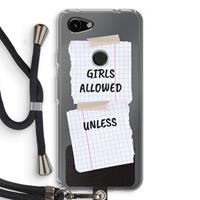 CaseCompany No Girls Allowed Unless: Pixel 3a Transparant Hoesje met koord