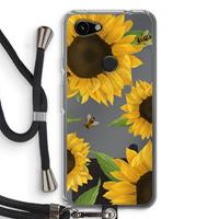 CaseCompany Sunflower and bees: Pixel 3a Transparant Hoesje met koord