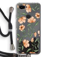 CaseCompany Peachy flowers: Pixel 3a Transparant Hoesje met koord