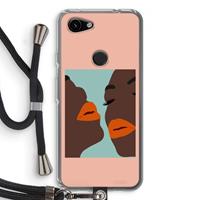 CaseCompany Orange lips: Pixel 3a Transparant Hoesje met koord