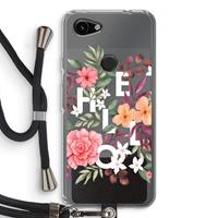 CaseCompany Hello in flowers: Pixel 3a Transparant Hoesje met koord