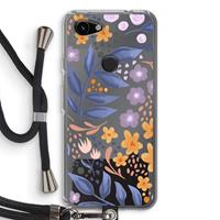 CaseCompany Flowers with blue leaves: Pixel 3a Transparant Hoesje met koord