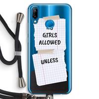 CaseCompany No Girls Allowed Unless: Huawei P20 Lite Transparant Hoesje met koord