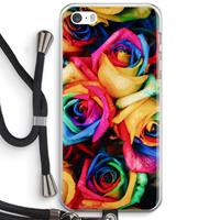 CaseCompany Neon bloemen: iPhone 5 / 5S / SE Transparant Hoesje met koord