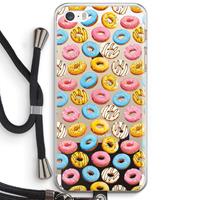 CaseCompany Pink donuts: iPhone 5 / 5S / SE Transparant Hoesje met koord