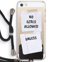 CaseCompany No Girls Allowed Unless: iPhone 5 / 5S / SE Transparant Hoesje met koord