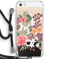 CaseCompany Hello in flowers: iPhone 5 / 5S / SE Transparant Hoesje met koord