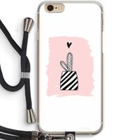 CaseCompany Zwart-wit cactus: iPhone 6 / 6S Transparant Hoesje met koord