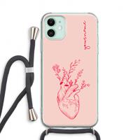 CaseCompany Blooming Heart: iPhone 11 Transparant Hoesje met koord
