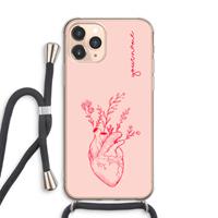 CaseCompany Blooming Heart: iPhone 11 Pro Max Transparant Hoesje met koord