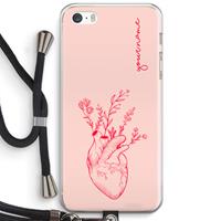 CaseCompany Blooming Heart: iPhone 5 / 5S / SE Transparant Hoesje met koord