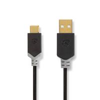 USB-Kabel / USB 2.0 / USB-A Stecker / USB-C™ Stecker / 480 Mbps / Vergoldet / 1.00 m / rund / PVC / Anthrazit / Verpackung mit Sichtfenster - Nedis