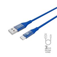 Usb-kabel Type-c, 3 Meter, Blauw iliconen - Celly Feeling