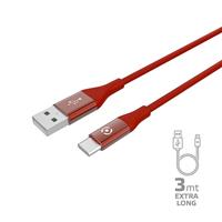 Usb-kabel Type-c, 3 Meter, Rood iliconen - Celly Feeling