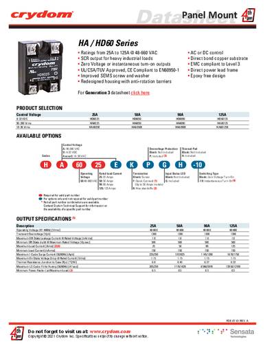 Crydom HD6050K CRZ SSR Relay Panel Mount