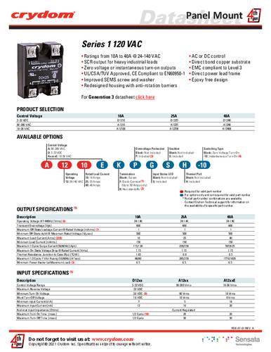 Crydom D1225K CRZ SSR Relay Panel Mount