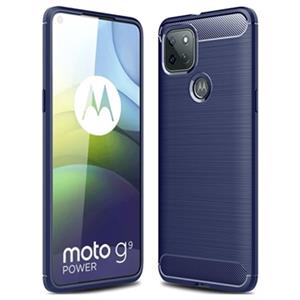 Motorola Moto G9 Power Geborsteld TPU Hoesje - Koolstofvezel - Blauw