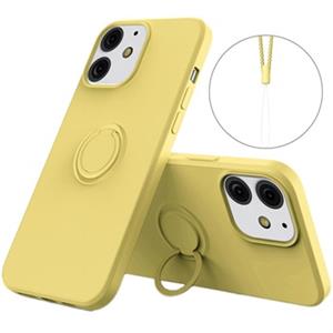 iPhone 13 vloeibaar siliconen hoesje met ringhouder - geel