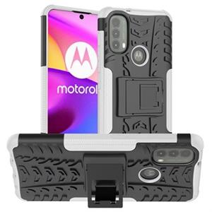 Antislip Motorola Moto E20/E30/E40 Hybride Hoesje met Standaard - Wit / Zwart