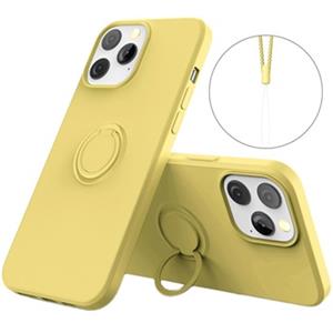 iPhone 13 Pro vloeibaar siliconen hoesje met ringhouder - geel