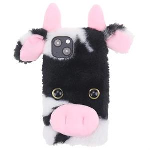 Fluffy Plush iPhone 13 Hybrid Case - Zwarte Koe