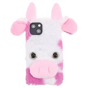 Fluffy Plush iPhone 13 Mini Hybrid Case - Roze Koe