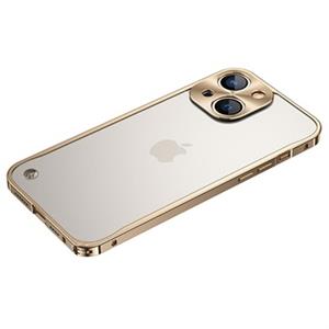 iPhone 13 metalen bumper met achterkant van gehard glas - goud