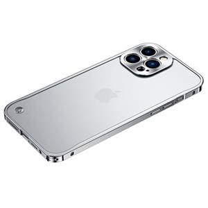 iPhone 13 Pro Max metalen bumper met achterkant van gehard glas - zilver