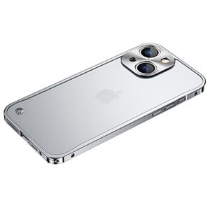 iPhone 13 metalen bumper met achterkant van gehard glas - zilver