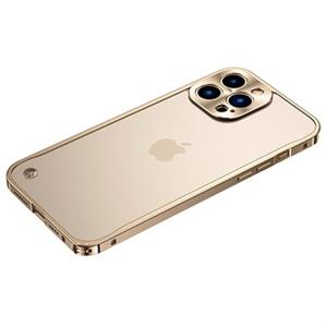 iPhone 13 Pro Max metalen bumper met achterkant van gehard glas - goud