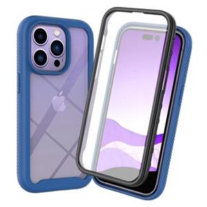 360 Protection Series iPhone 14 Pro Case - Donkerblauw / Doorzichtig