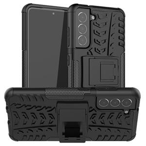 Antislip Samsung Galaxy S21 FE 5G Hybrid Case met Standaard - Zwart