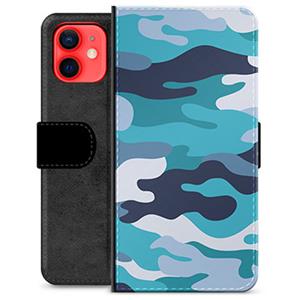 iPhone 12 mini Premium Portemonnee Hoesje - Blauw Camouflage