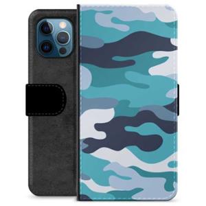 iPhone 12 Pro Premium Portemonnee Hoesje - Blauw Camouflage