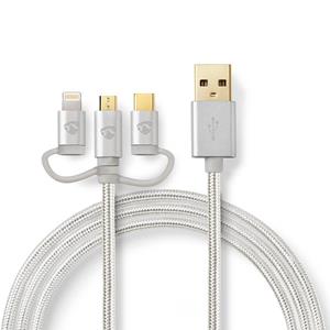 Nedis CCTB60620AL10 3-in-1 Sync- En Oplaadkabel Usb Micro-b Male + Usb Type-c Male + Apple Lightning 8-pins Male - A Male 1,0 M Aluminium