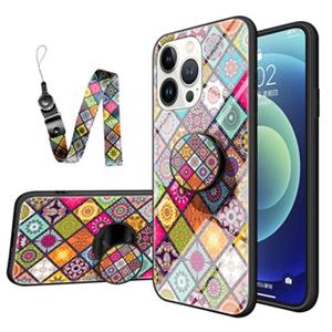 Geruit Patroon iPhone 14 Pro Max Hybrid Case - Kleurrijke Mandala