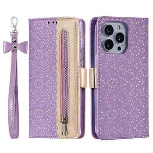 Lace Pattern iPhone 14 Pro Max Wallet Case - Paars