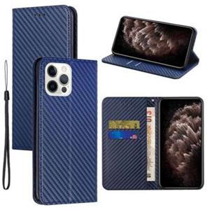 iPhone 14 Pro Wallet Case - Carbon Fiber - Blauw