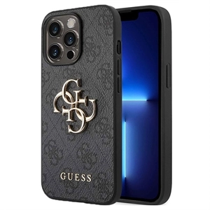 Guess 4G Big Metal Logo iPhone 14 Pro Hybrid Case - Grijs