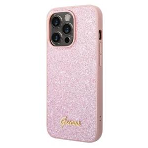 Guess Glitter Flakes Metal Logo iPhone 14 Pro Hybride Hoesje - Roze